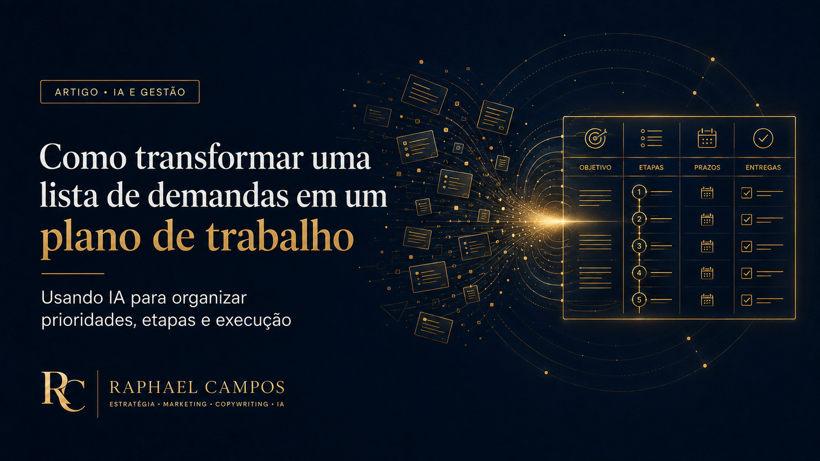 Ter uma lista de demandas é o primeiro passo, mas transformá-la em um plano de trabalho estruturado pode ser um desafio. Descubra como a inteligência artificial pode atuar como uma aliada estratégica, analisando, questionando e organizando suas solicitações em um planejamento coeso e pronto para a execução, sempre com a validação humana.